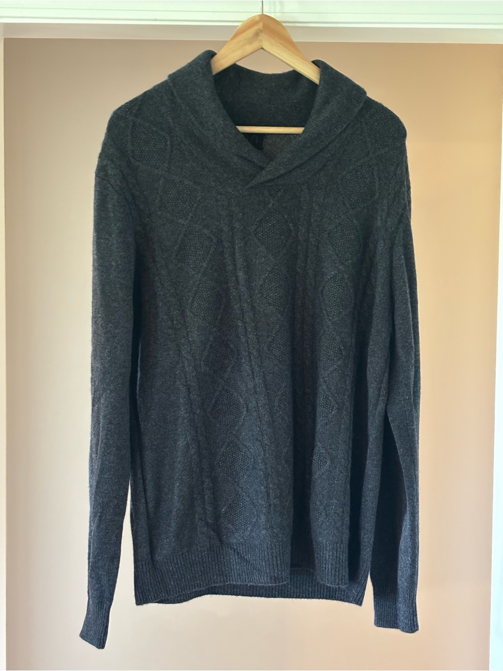 Quinn Men's Turtleneck Cable Knit Sweater - Charcoal Gray 100% Cashmere